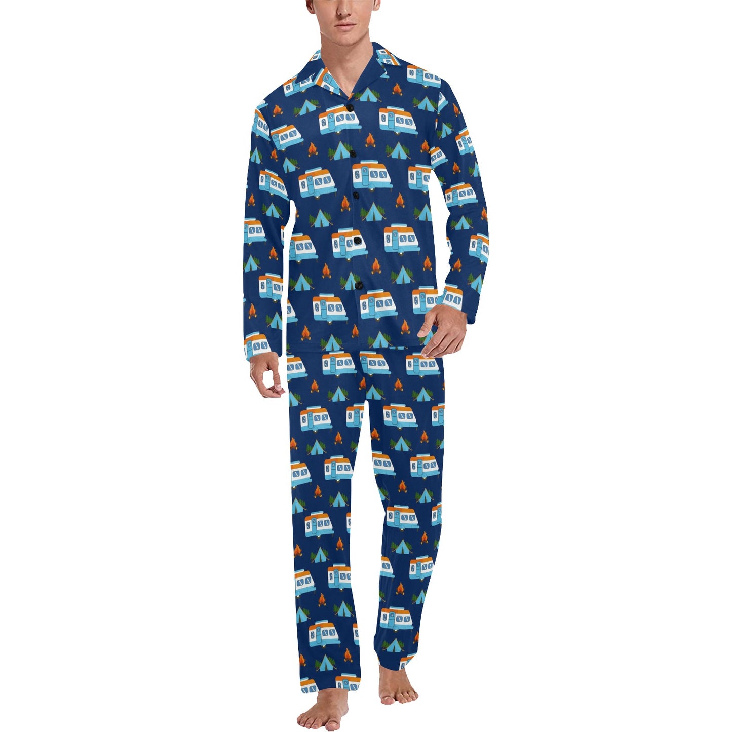 Camper Pattern Camping Themed No 3 Print Men's Long Pajama Set