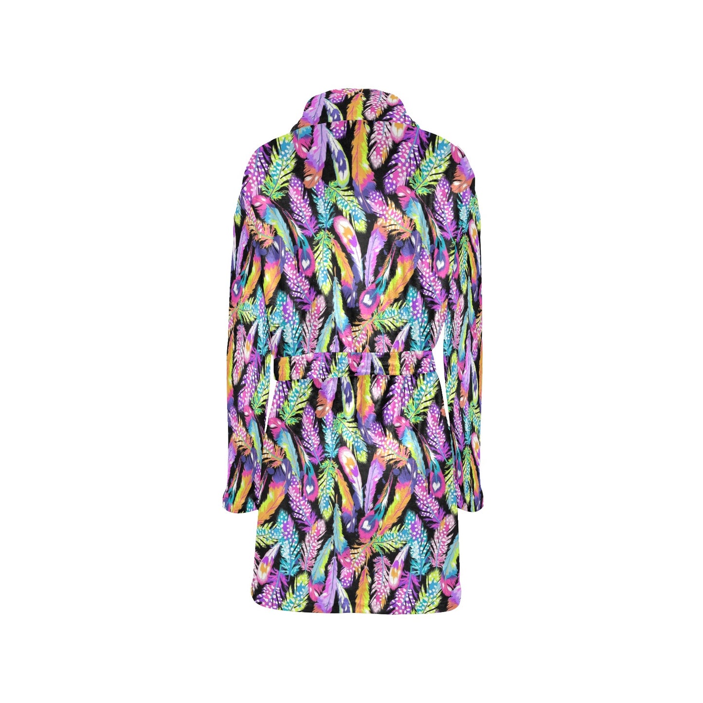 Neon Feather Pattern Print Design A02 Women's Fleece Robe