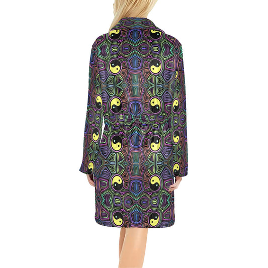Yin Yang Neon Color Design Print Women's Fleece Robe