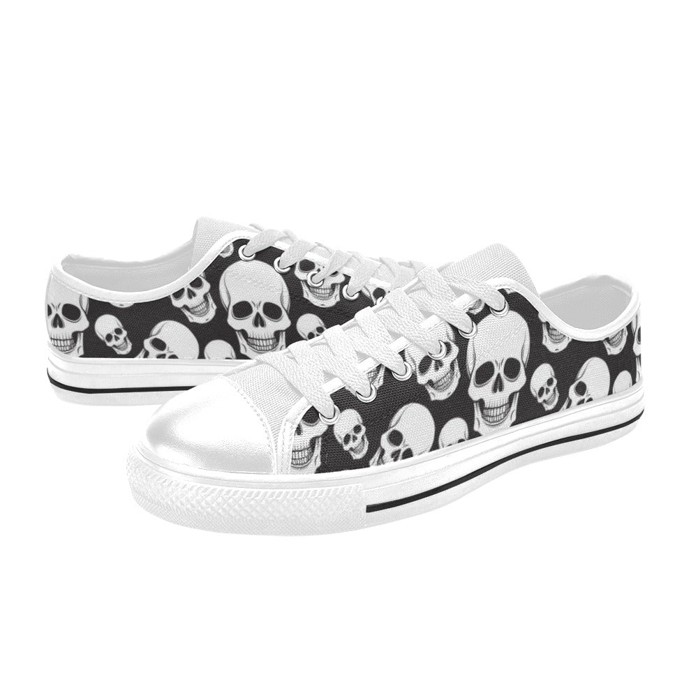Skull Print Design LKS301 Women's White Low Top Shoes