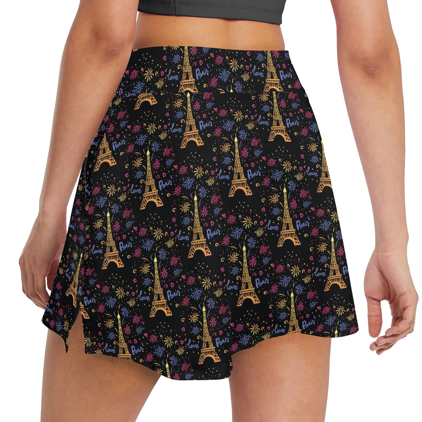 Eiffel Tower Love Paris Print Women's Golf Skirt with Pocket