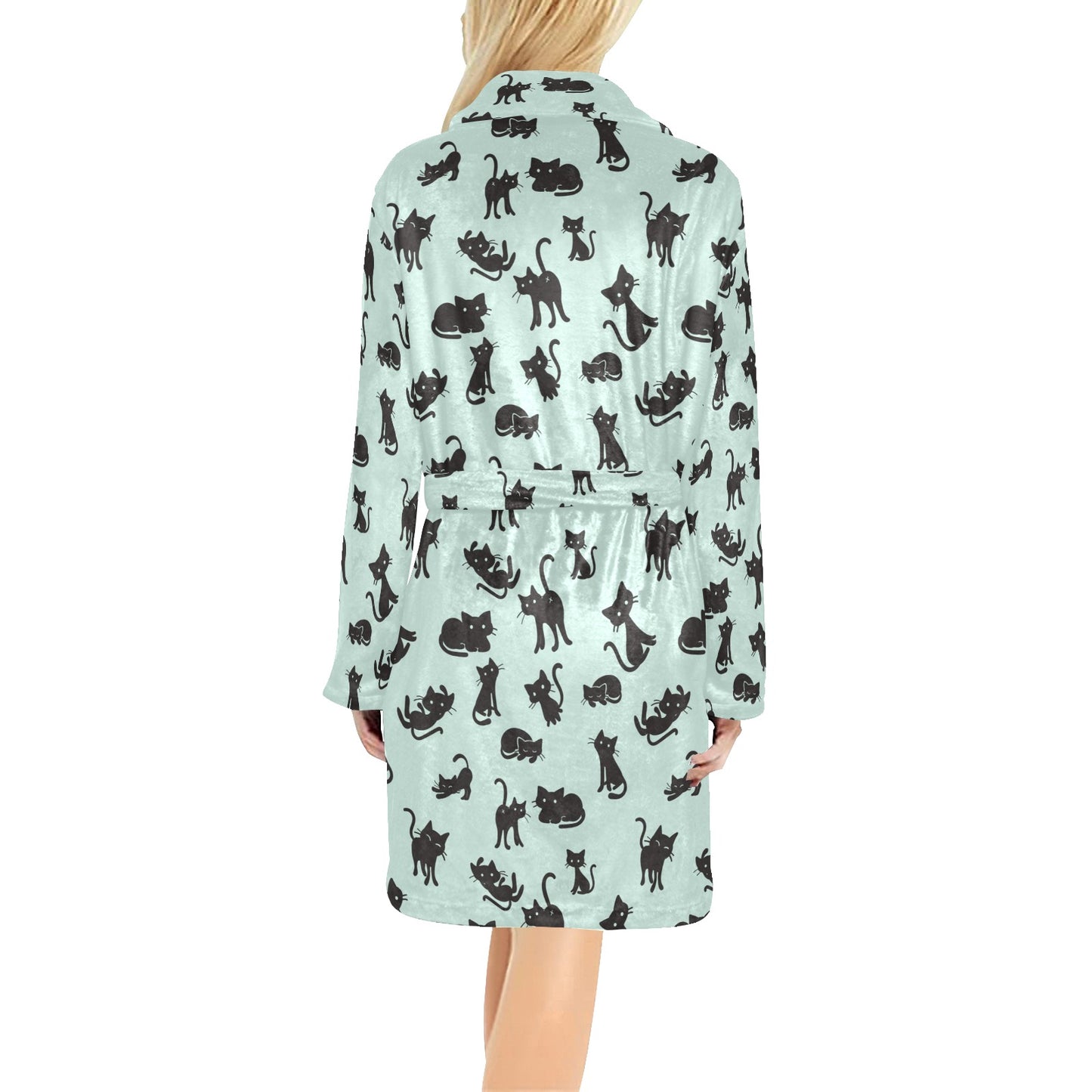 Black Cat Pattern Print Design 04 Women's Fleece Robe