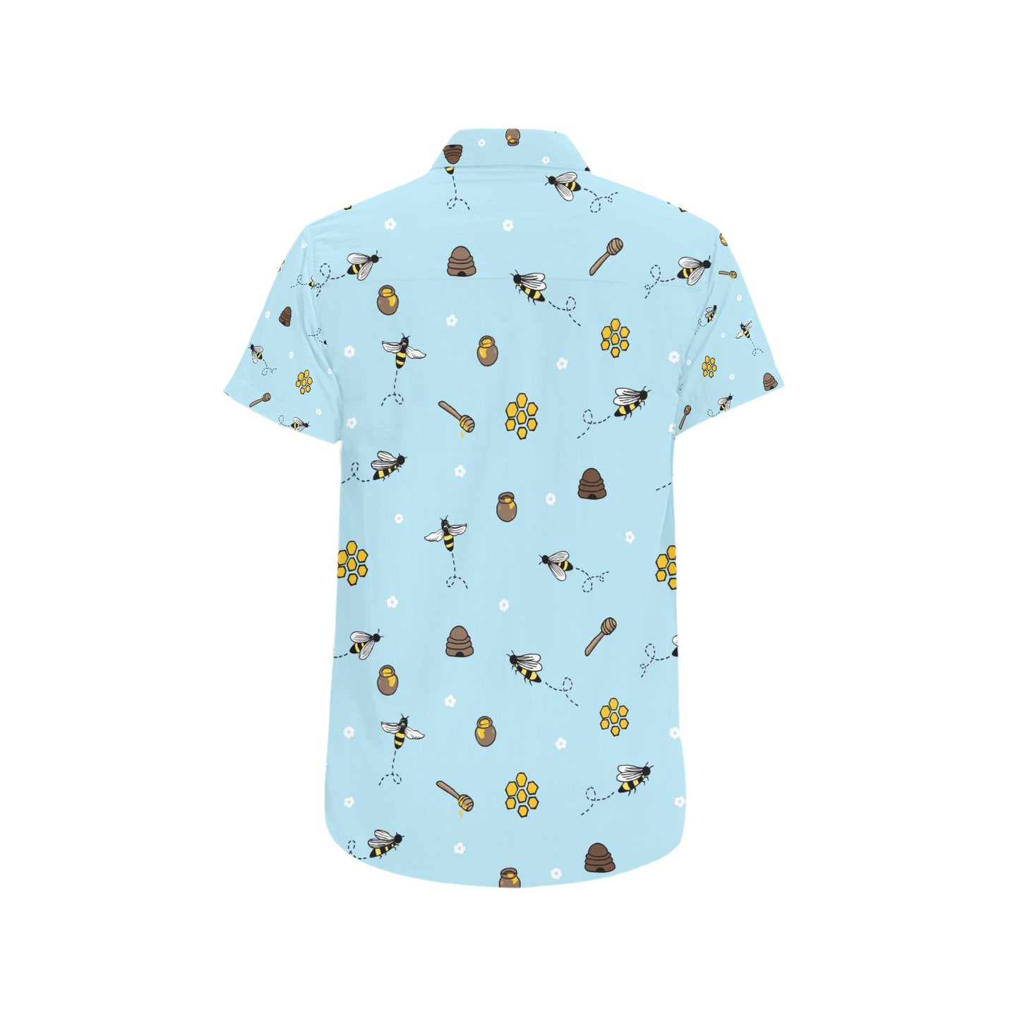 Honey Bee Print Design LKS307 Men Short Sleeve Button Up Shirt