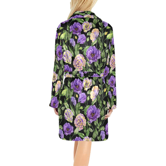 Lisianthus Pattern Print Design LT02 Women's Fleece Robe