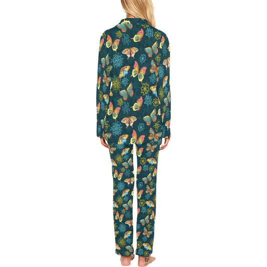 Butterfly Hand Draw Print Pattern Women's Long Pajama Set