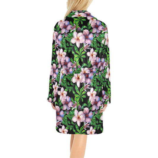 Plumeria Pattern Print Design PM01 Women's Fleece Robe