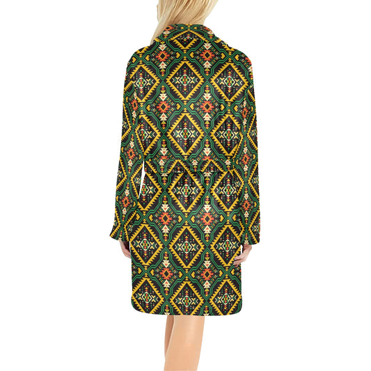 Kente Green Design African Print Women's Fleece Robe
