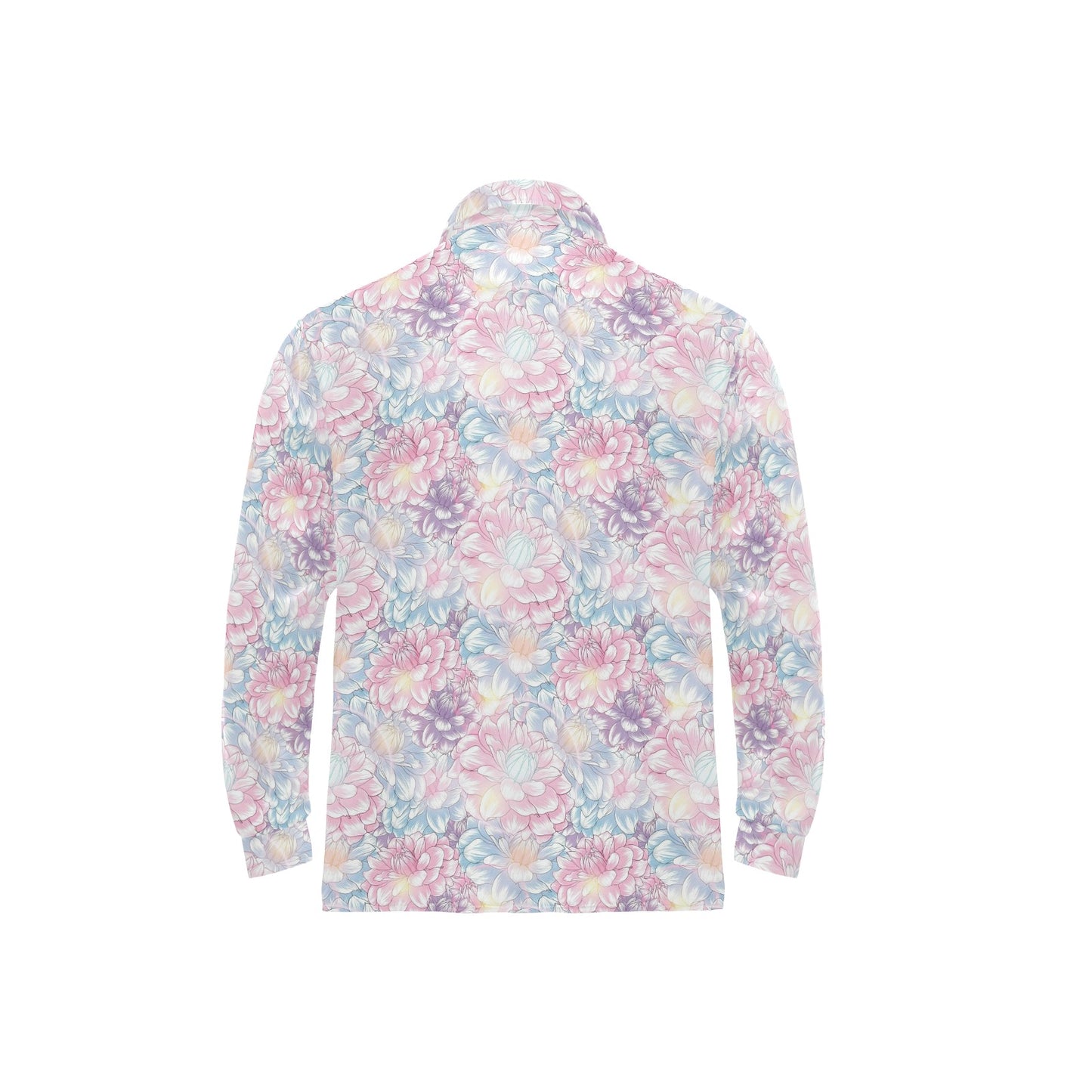 Dahlia Pattern Print Design 01 Long Sleeve Polo Shirt For Men's