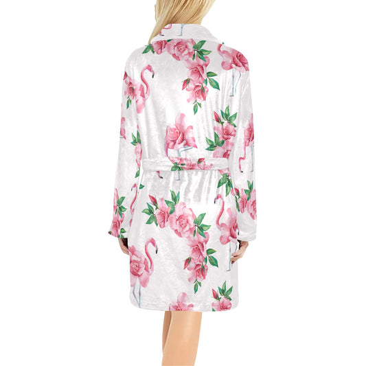 Flamingo Rose Pattern Women's Fleece Robe