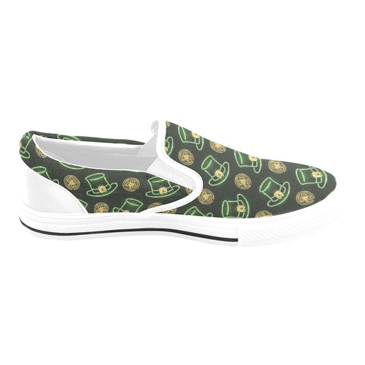 St Patricks Day Print Design LKS308 White Slip Ons Canvas Women's Shoes