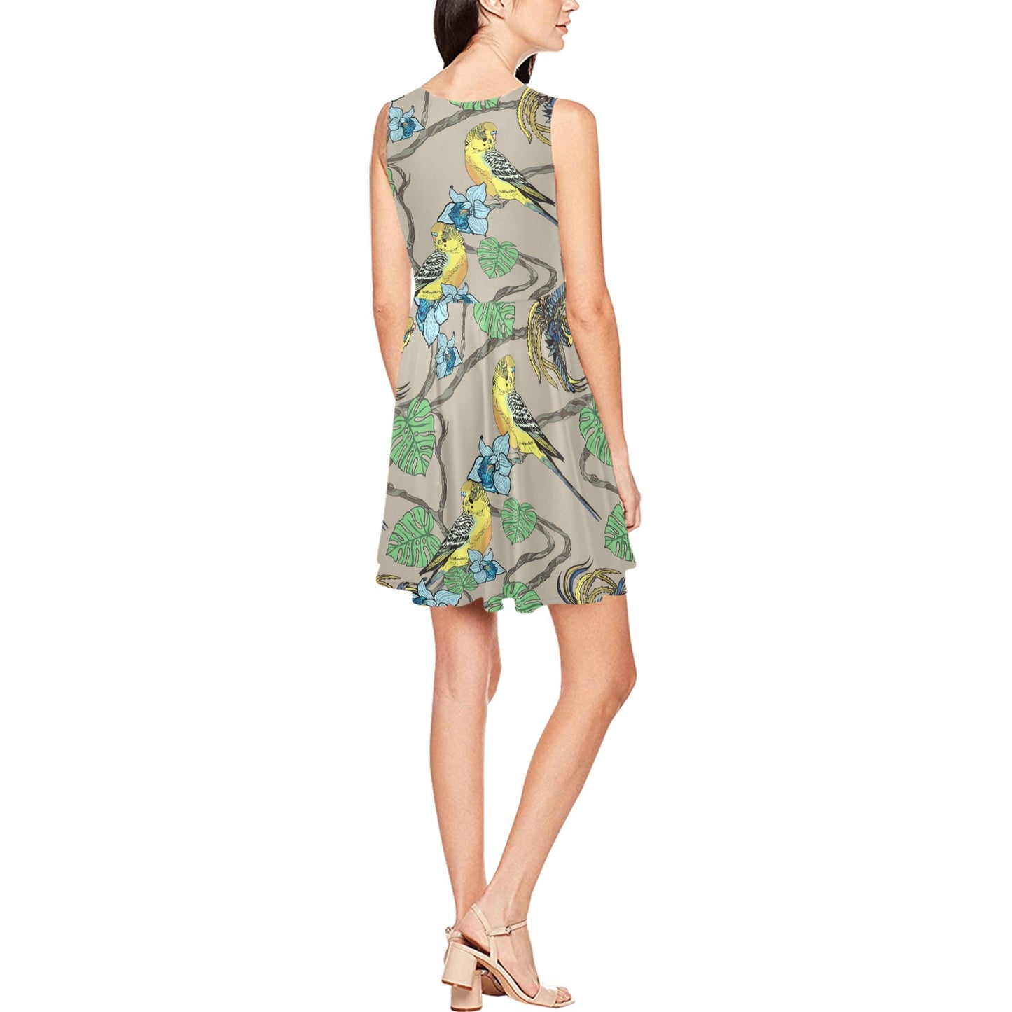 Parakeet Pattern Print Design A02 Sleeveless Dress