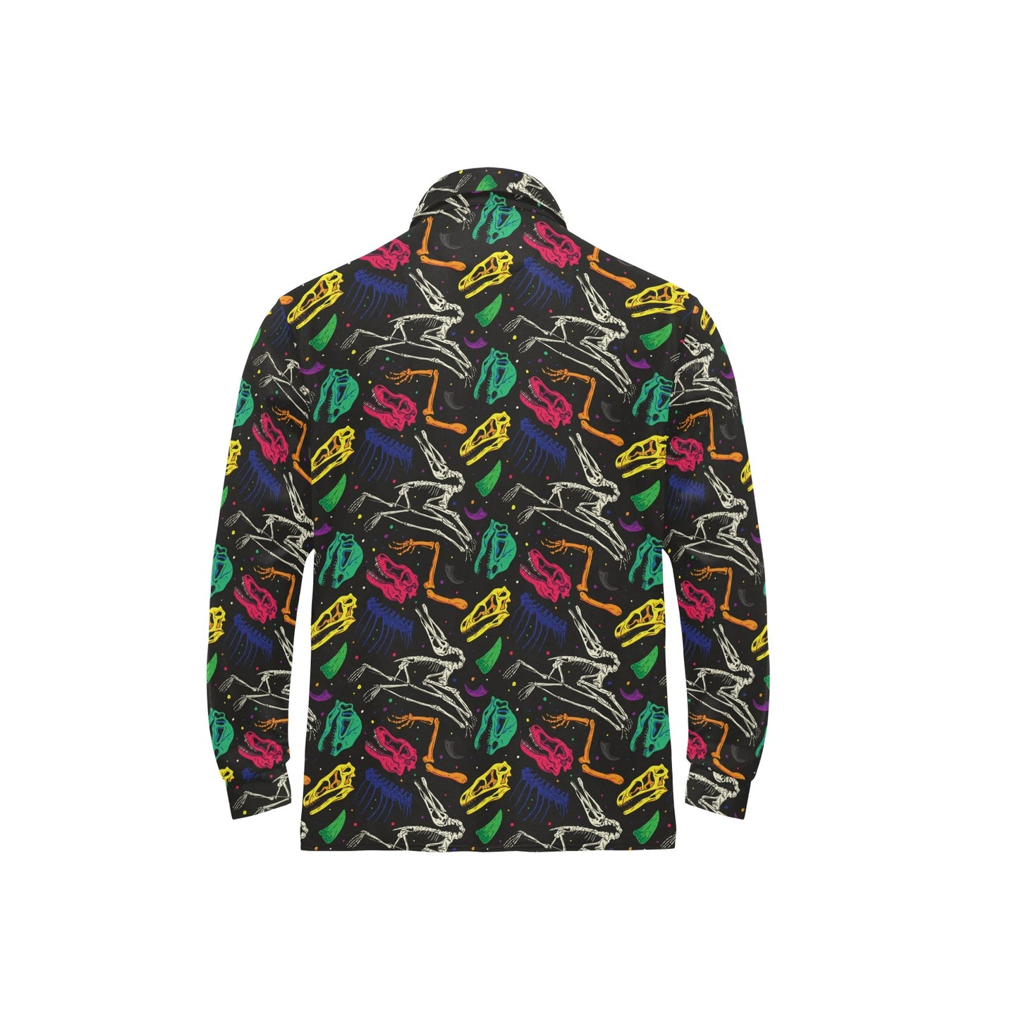 Dinosaur Skull Color Print Pattern Long Sleeve Polo Shirt For Men's
