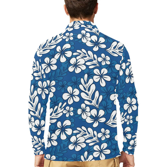 Plumeria Pattern Print Design PM015 Long Sleeve Polo Shirt For Men's