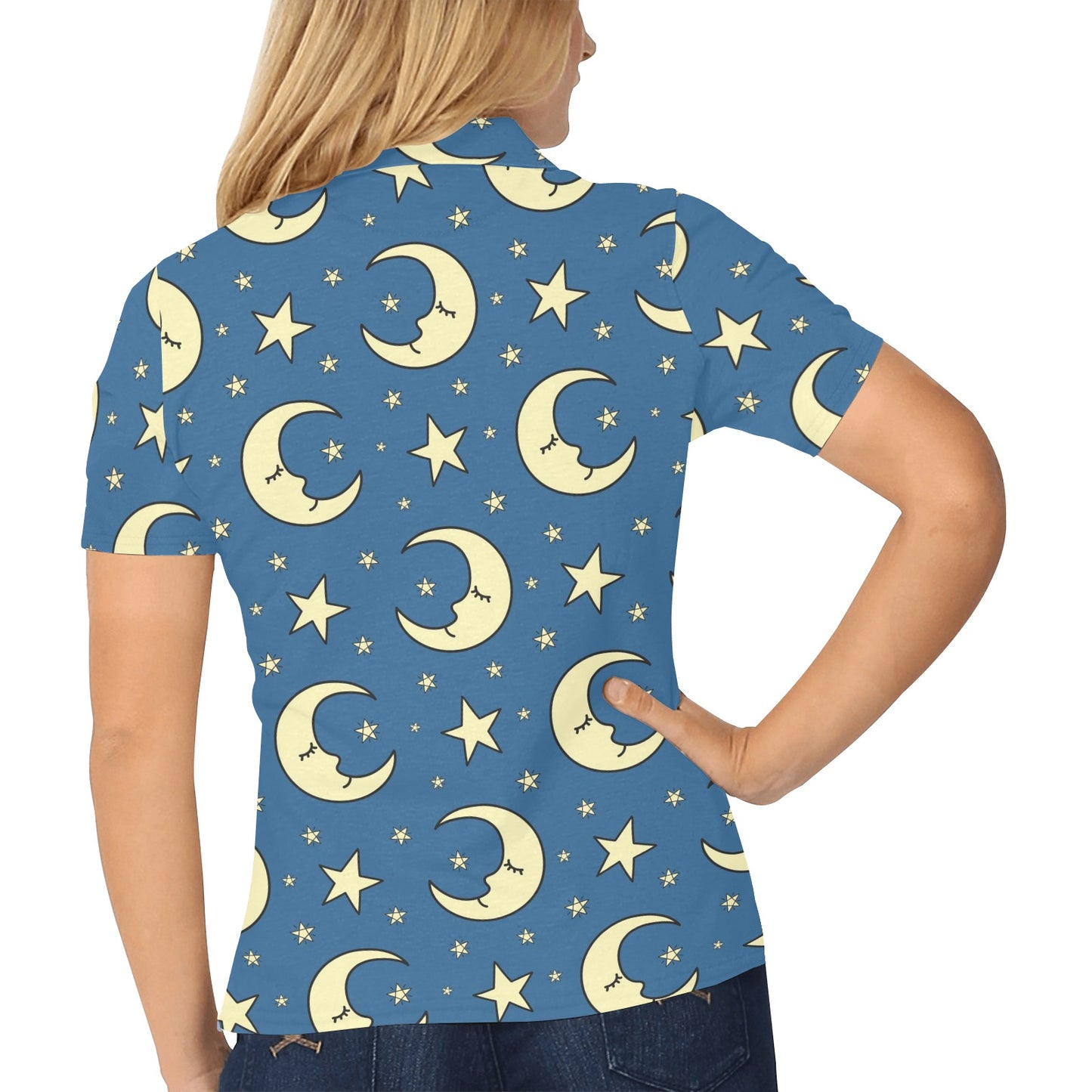 Moon Night Pattern Print Design 03 Women's Polo Shirt