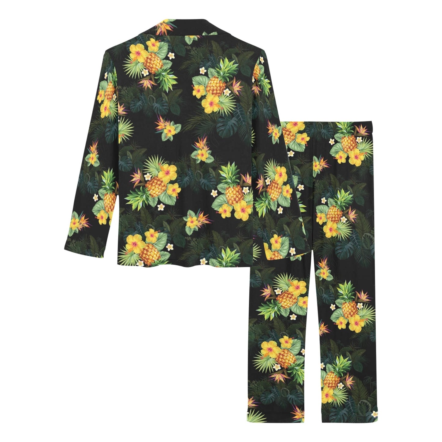 Pineapple Tropical Flower Print Pattern Women's Long Pajama Set