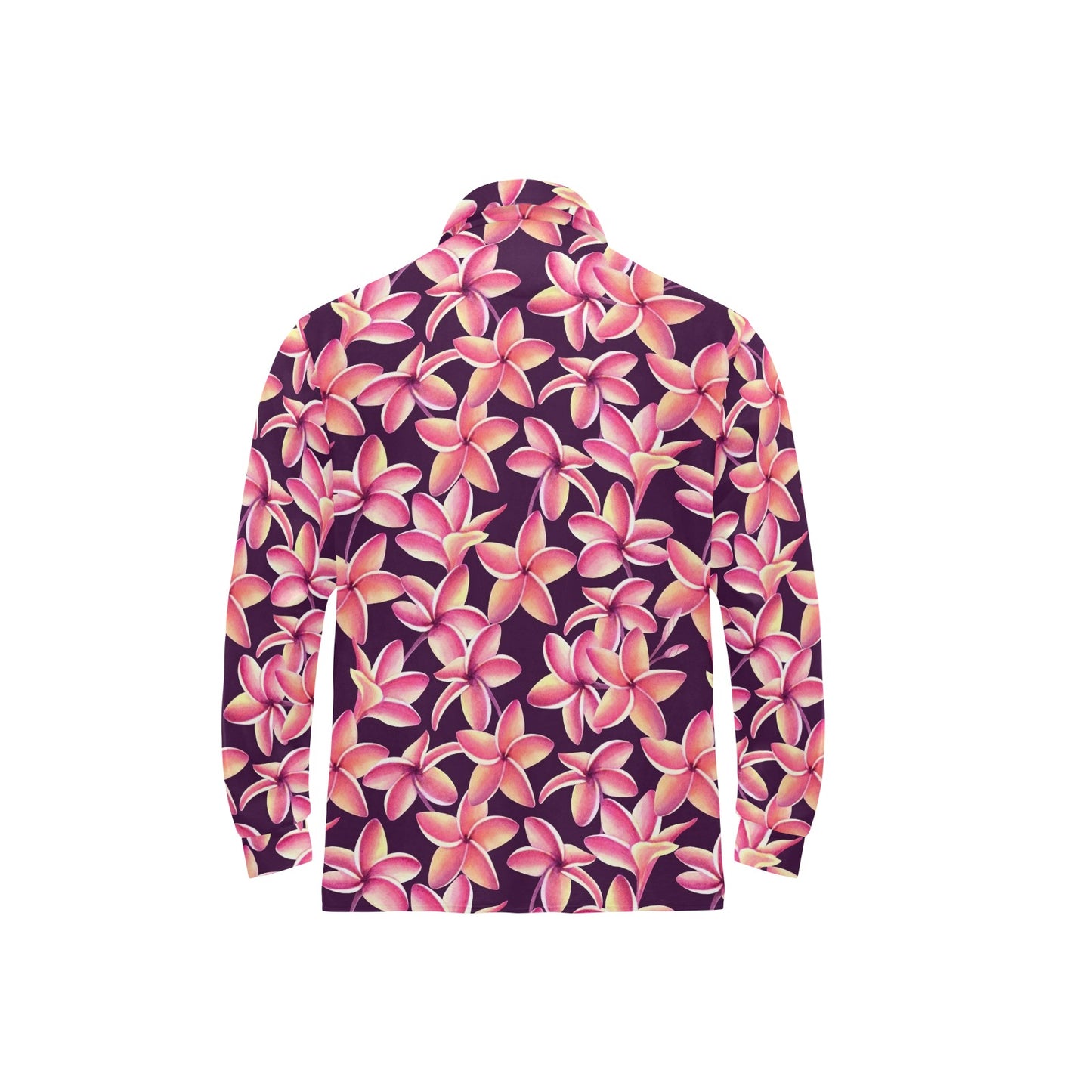 Purple Plumeria Pattern Print Design PM010 Long Sleeve Polo Shirt For Men's