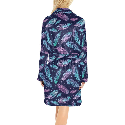 Feather Aztec Design Print Women's Fleece Robe