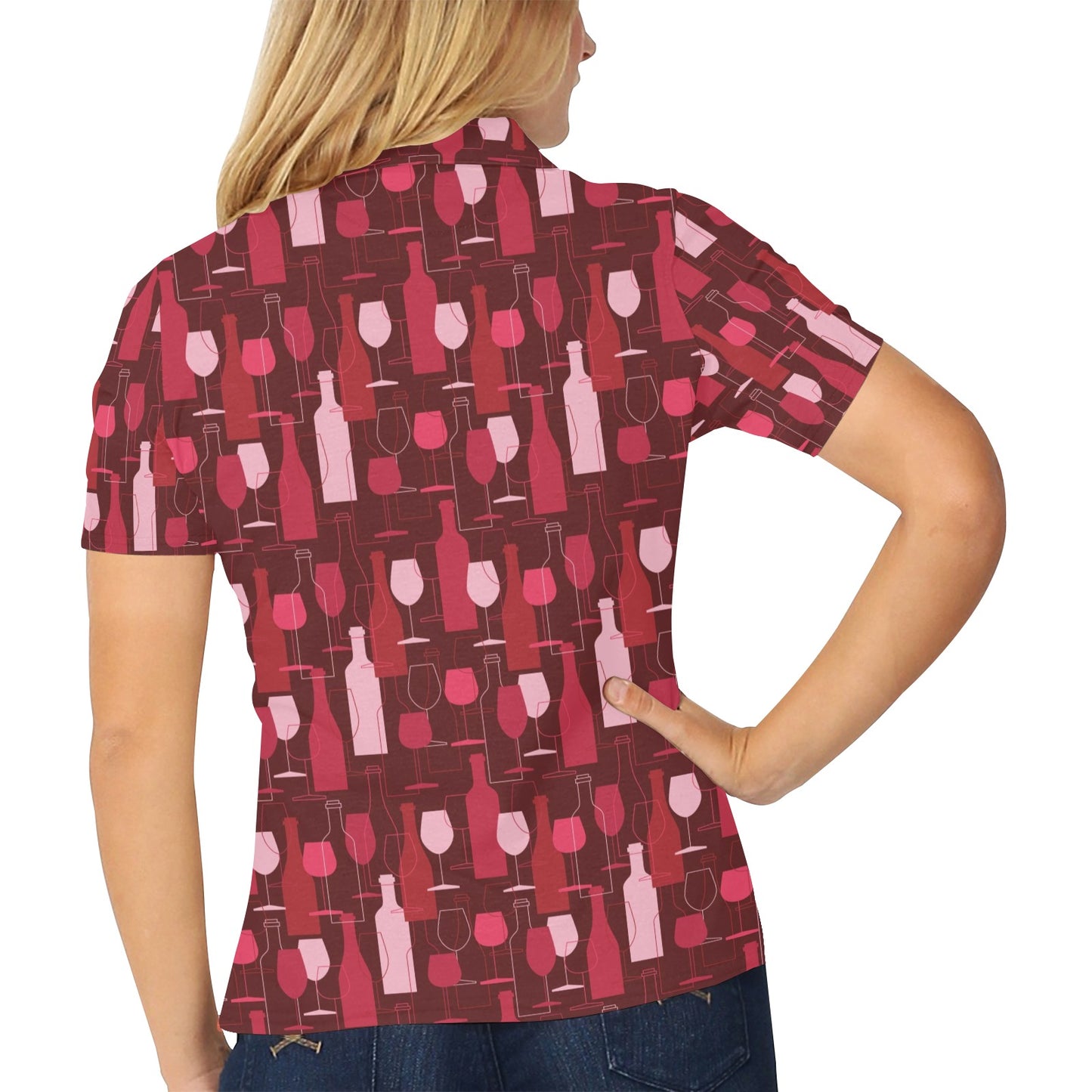 Wine Print Design LKS304 Women's Polo Shirt