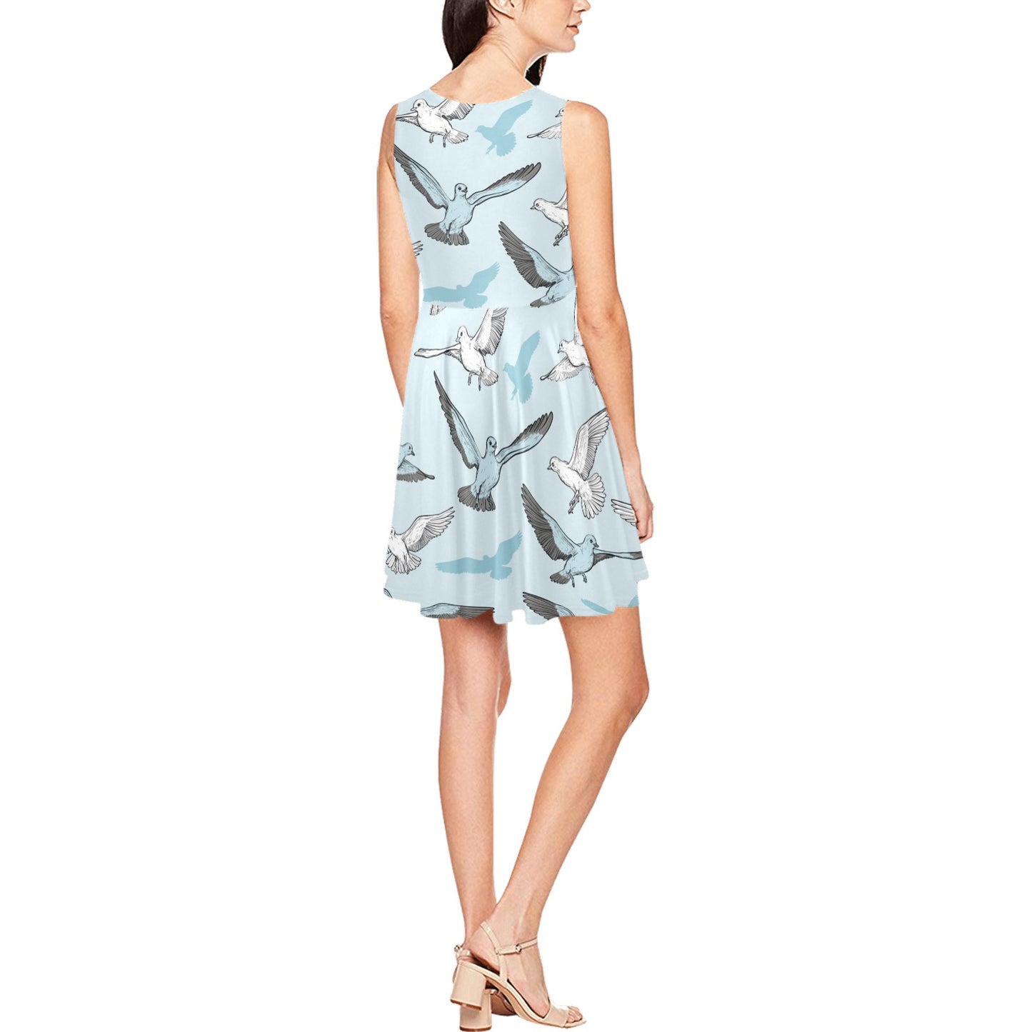 Pigeon Pattern Print Design 03 Sleeveless Dress