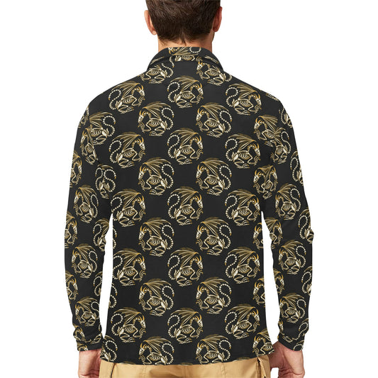 Skeleton Dragon Print Design LKS306 Long Sleeve Polo Shirt For Men's