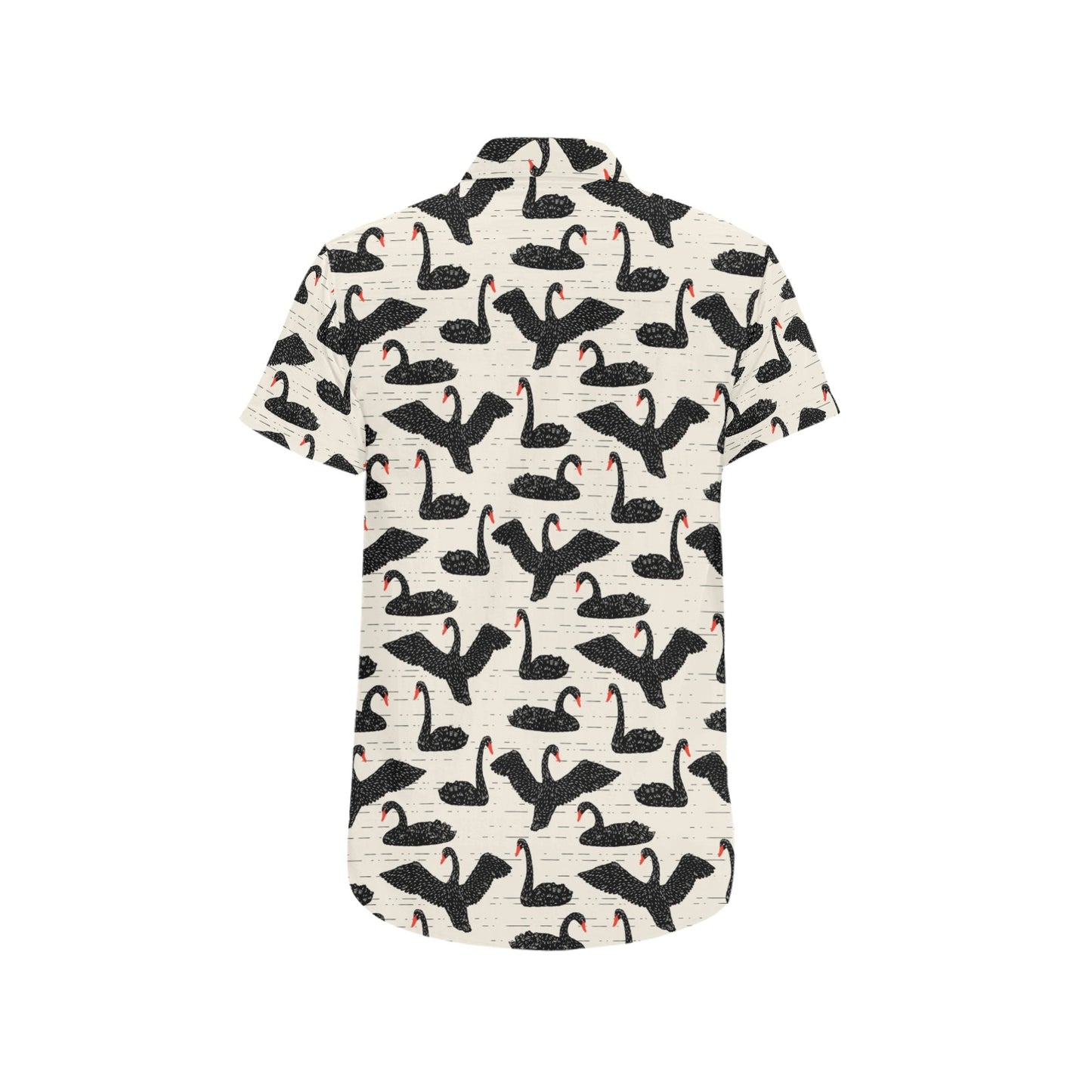 Swan Print Design LKS402 Men Short Sleeve Button Up Shirt