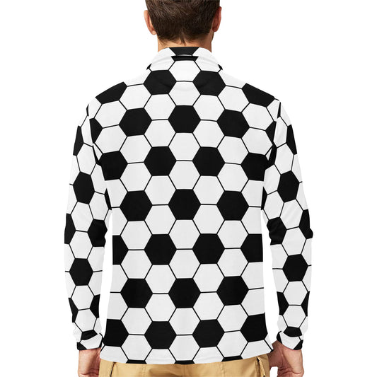 Soccer Ball Texture Print Design LKS303 Long Sleeve Polo Shirt For Men's