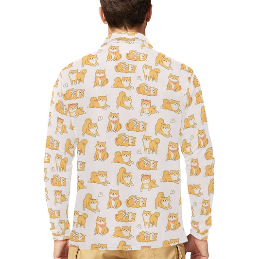 Shiba Inu Print Design LKS308 Long Sleeve Polo Shirt For Men's