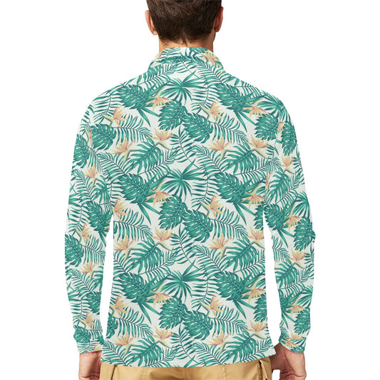 Bird Of Paradise Pattern Print Design 05 Long Sleeve Polo Shirt For Men's