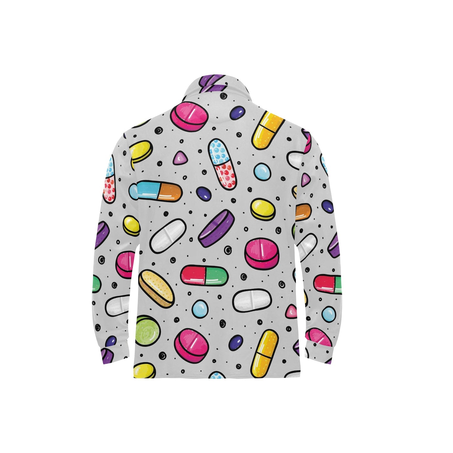 Pill Pattern Print Design A04 Long Sleeve Polo Shirt For Men's