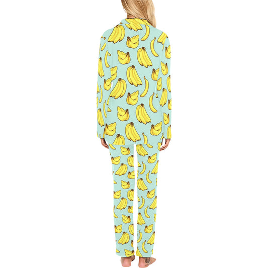 Banana Pattern Print Design BA04 Women's Long Pajama Set