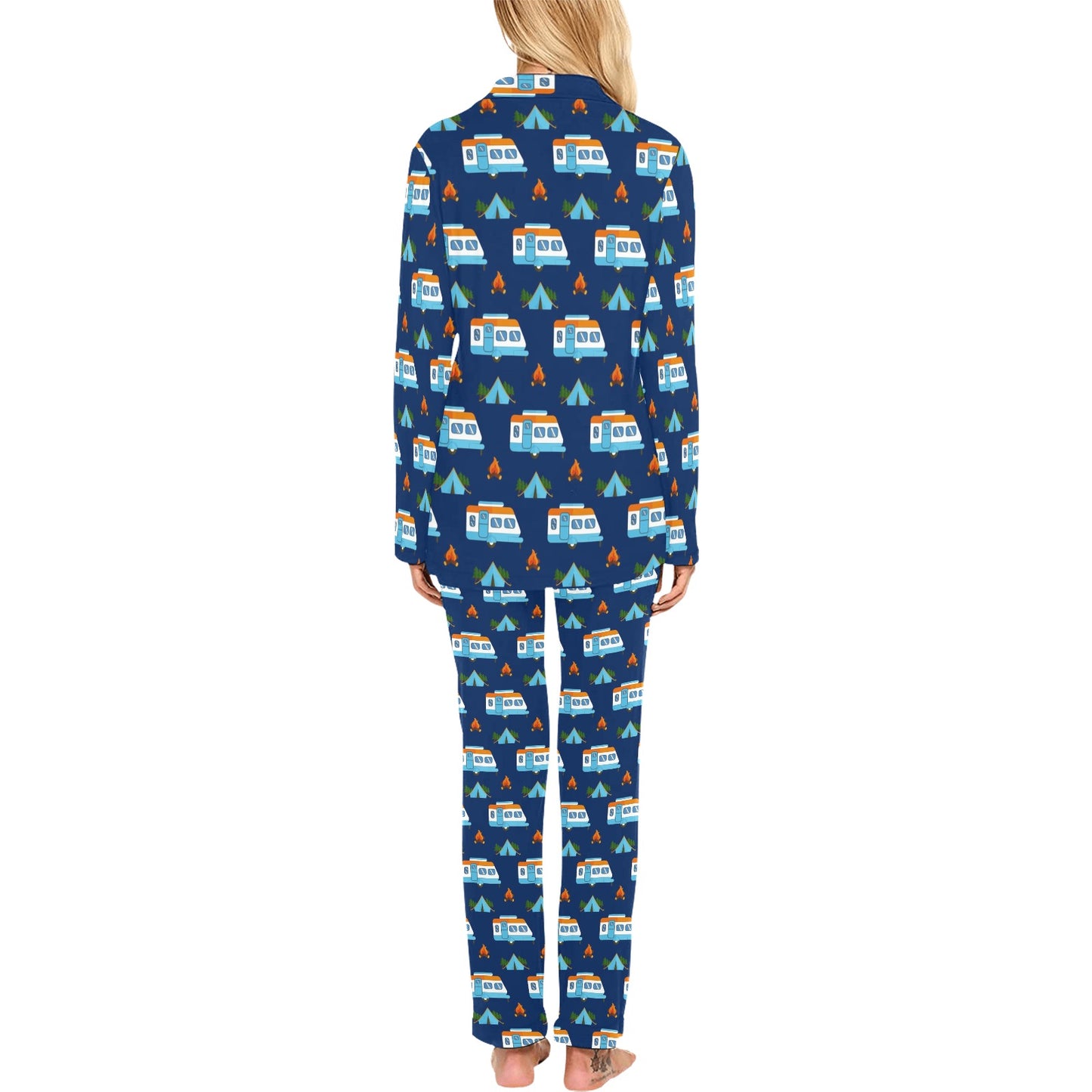 Camper Pattern Camping Themed No 3 Print Women's Long Pajama Set