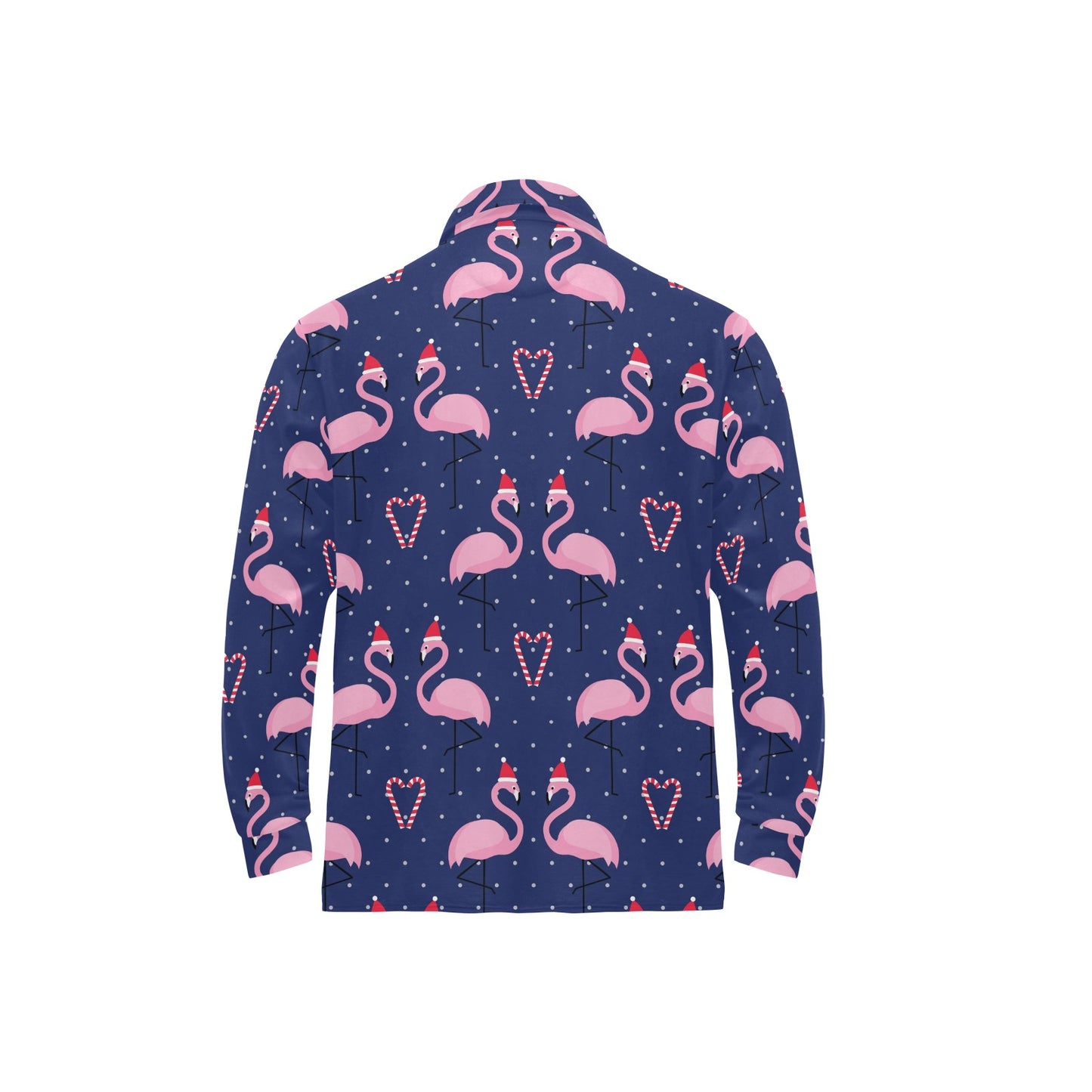 Flamingo Christmas Long Sleeve Polo Shirt For Men's