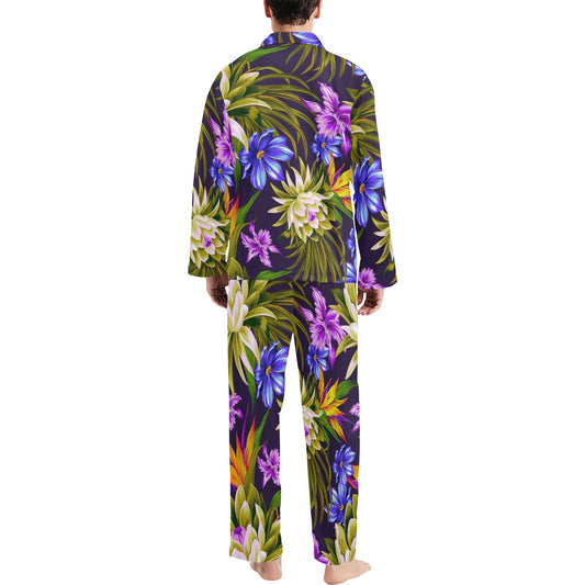 Water Lily Pattern Print Design WL08 Men's Long Pajama Set
