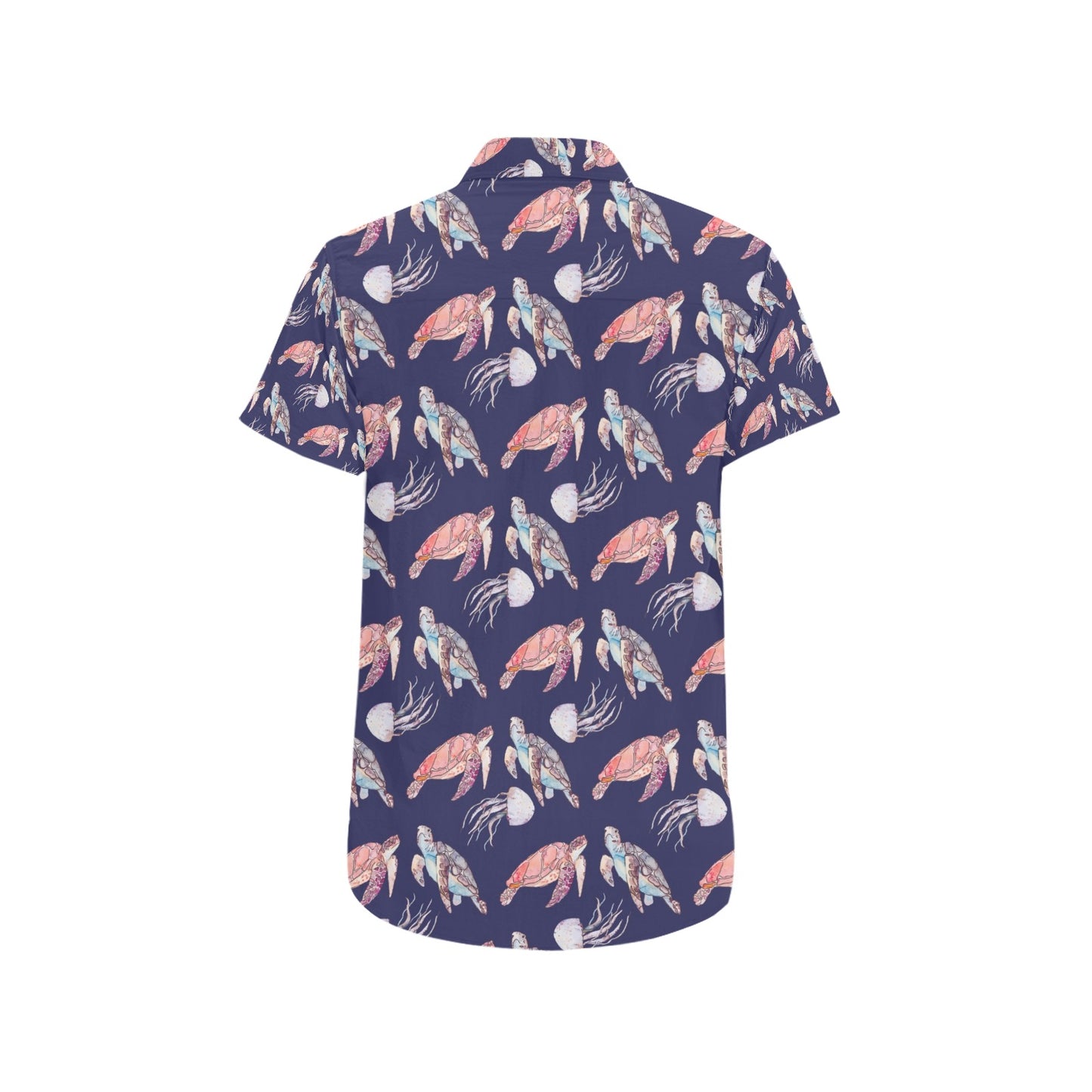 Sea Turtle With Jelly Fish Print Design LKS301 Men Short Sleeve Button Up Shirt