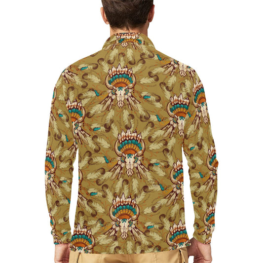 Native Indian Buffalo head Long Sleeve Polo Shirt For Men's