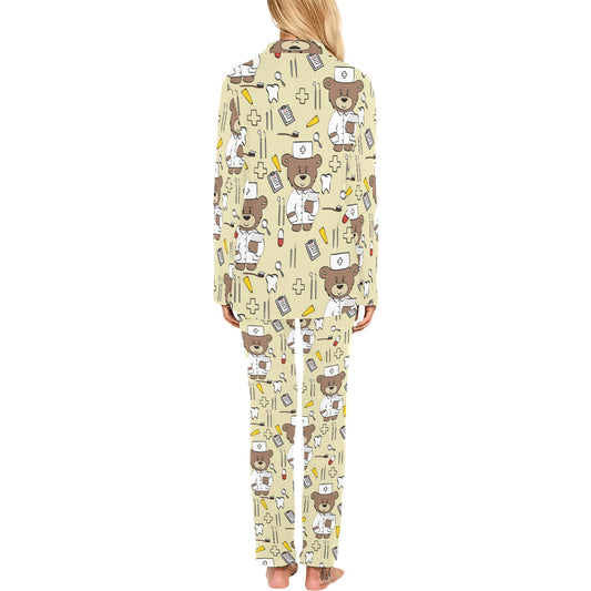 Nurse Bear Pattern Print Design A02 Women's Long Pajama Set