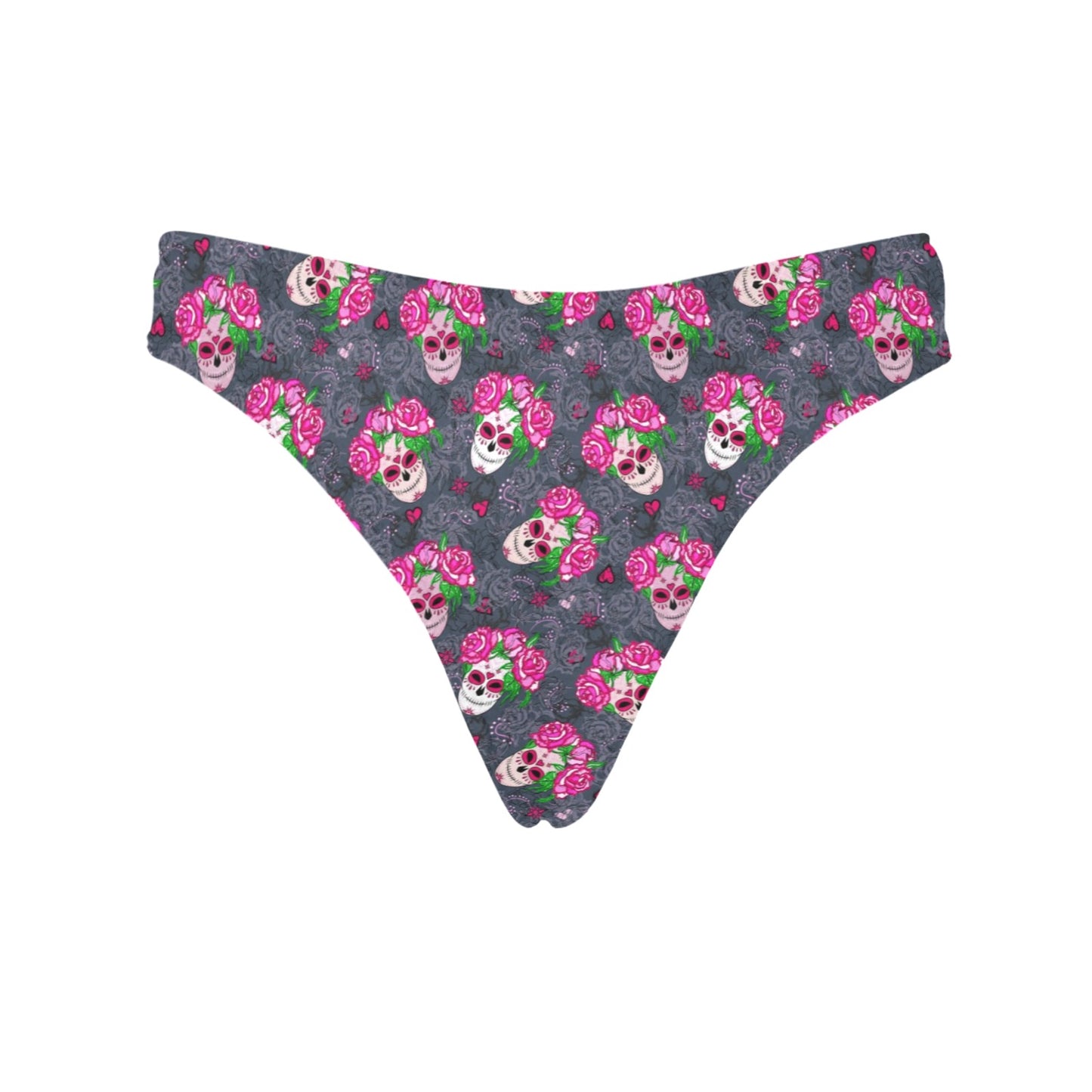 Sugar Skull Pink Rose Themed Print Women's Thongs