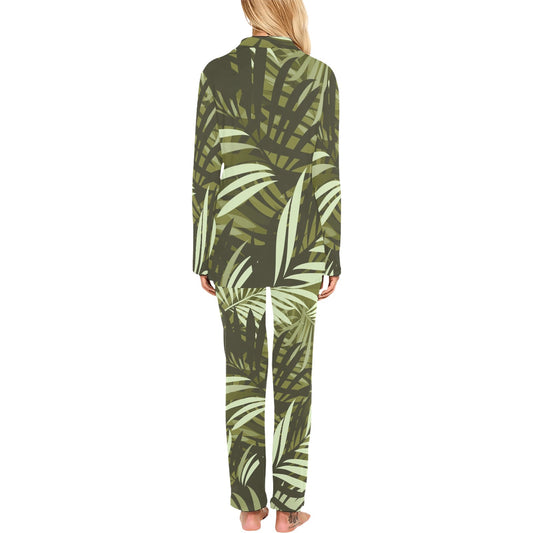 Palm Leaves Pattern Print Design PL05 Women's Long Pajama Set