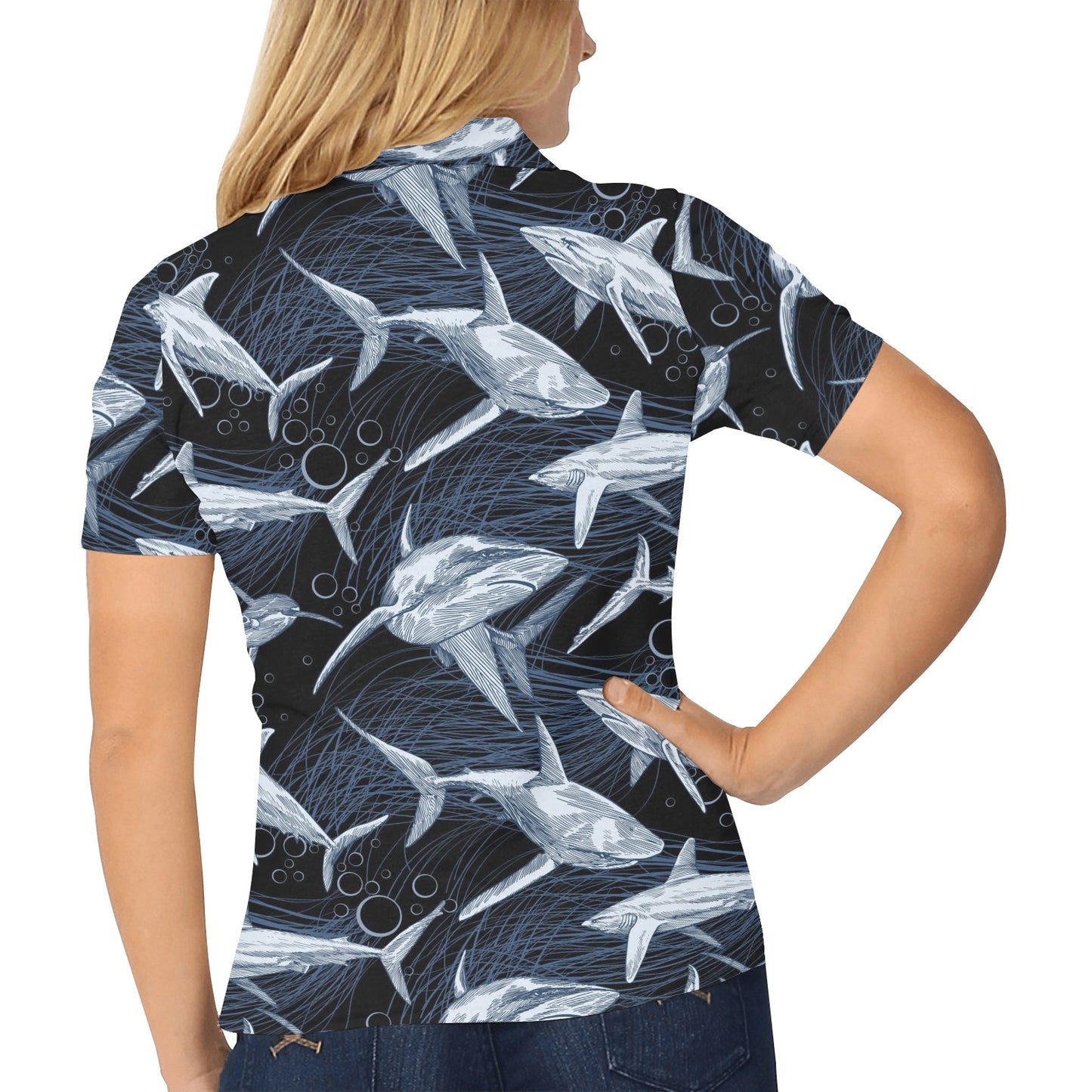 Shark Print Pattern Women's Polo Shirt
