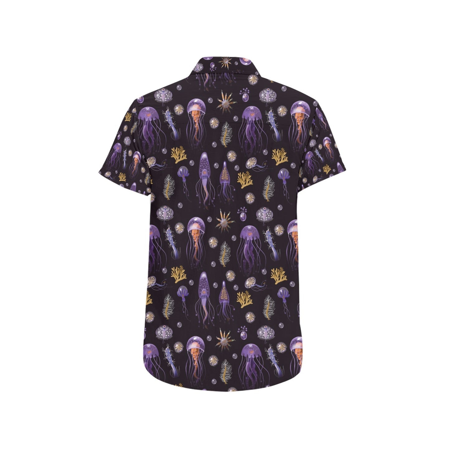 Seaweed With Jelly Fish Print Design LKS305 Men Short Sleeve Button Up Shirt