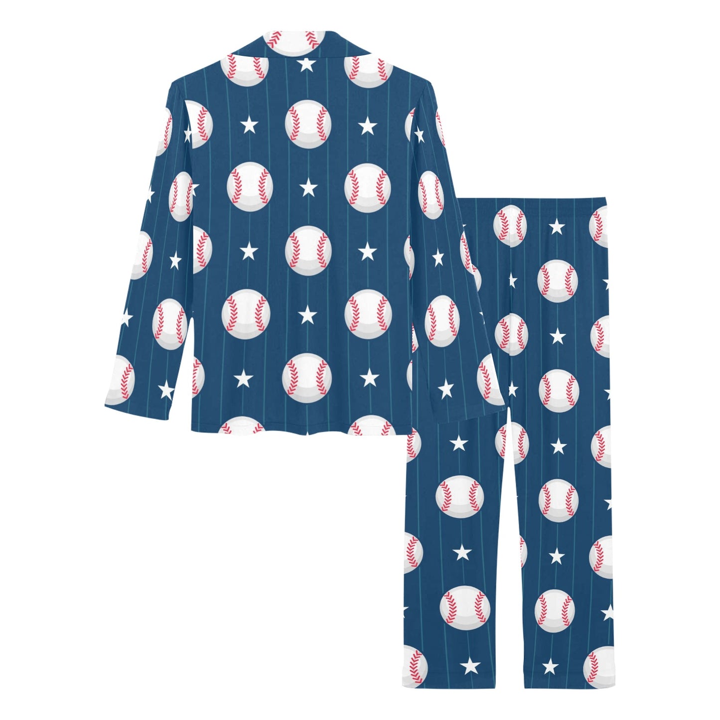 Baseball Star Print Pattern Women's Long Pajama Set