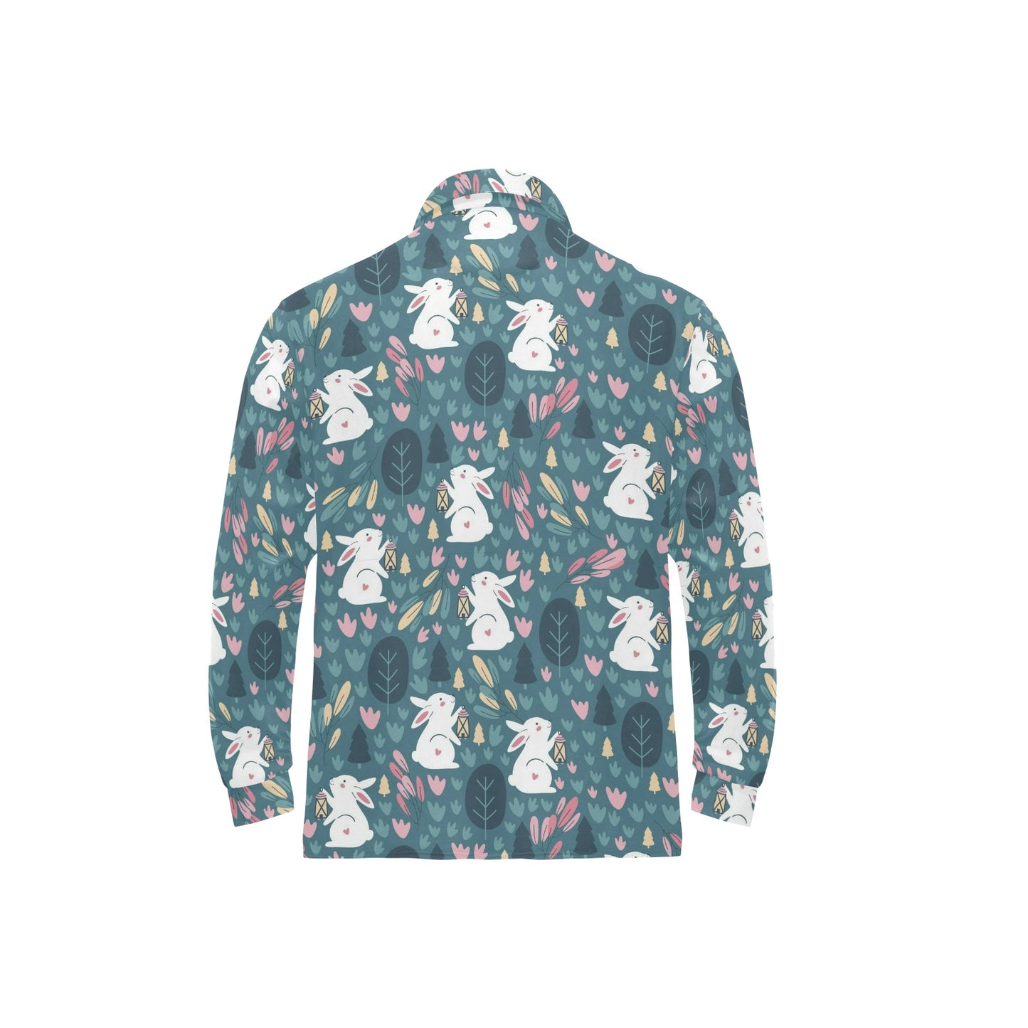 Rabbit Pattern Print Design RB013 Long Sleeve Polo Shirt For Men's