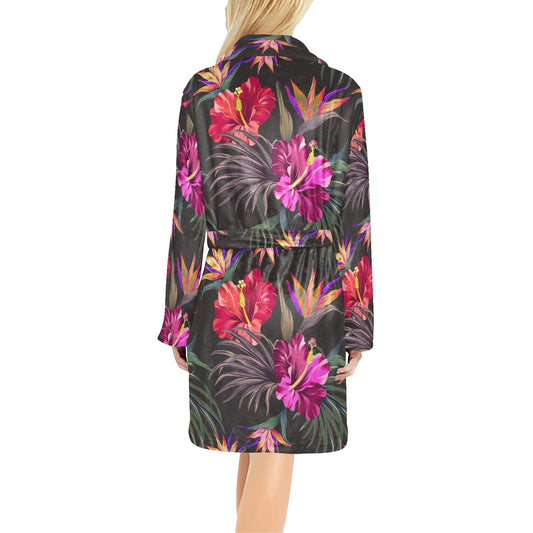 Hibiscus Pattern Print Design HB014 Women's Fleece Robe