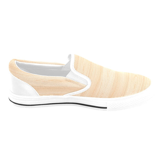 Wood Texture Print Design LKS302 White Slip Ons Canvas Women's Shoes
