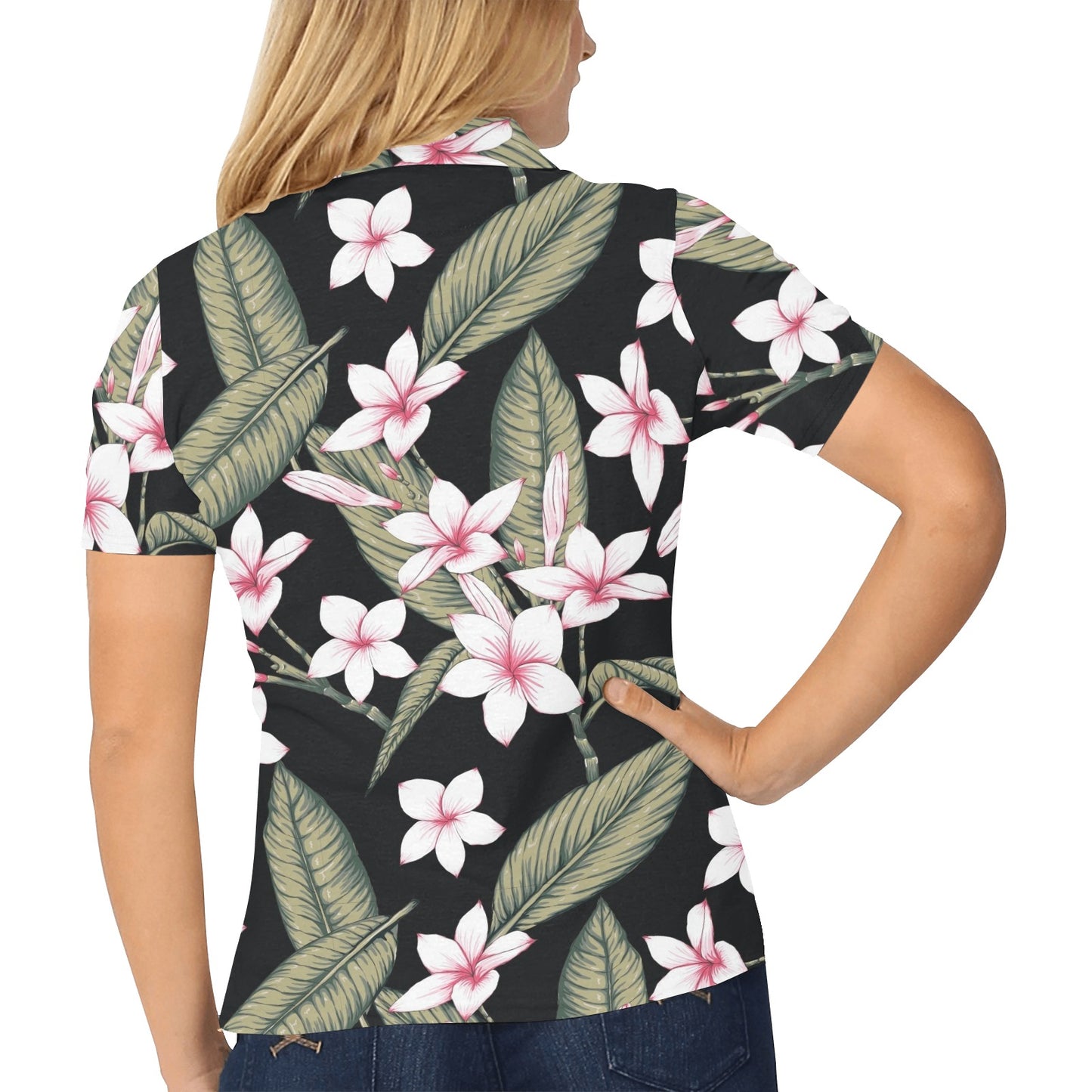 Plumeria Pattern Print Design PM021 Women's Polo Shirt