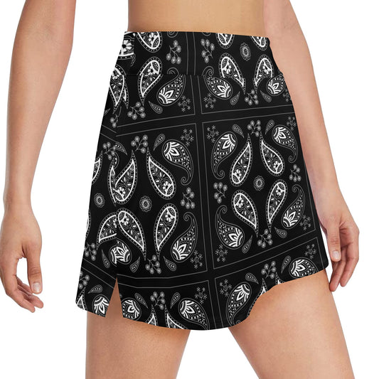 Bandana Paisley Black Print Design LKS308 17" Golf & Pickleball Skort with Pockets