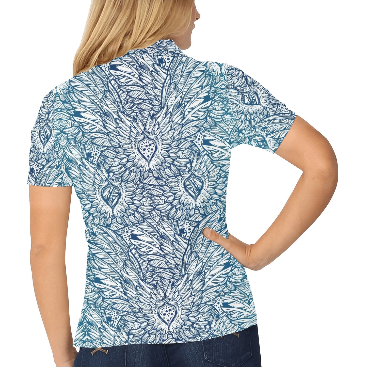 Angel Wings Boho Design Themed Print Women's Polo Shirt