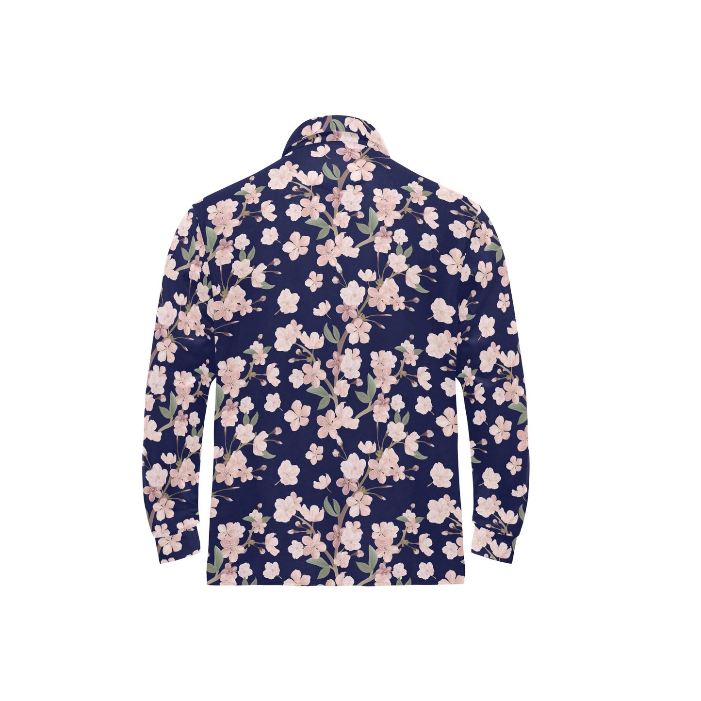 Sakura Print Design LKS301 Long Sleeve Polo Shirt For Men's