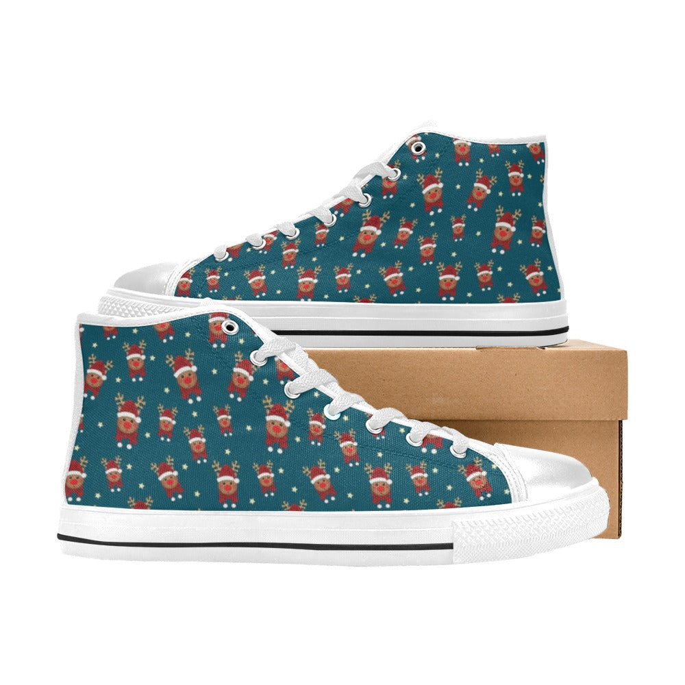 Reindeer Print Design LKS406 Men's High Top Canvas Shoes
