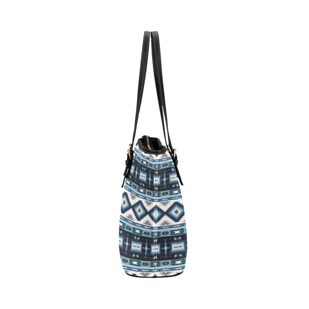 Navajo Dark Blue Print Pattern Leather Tote Bag